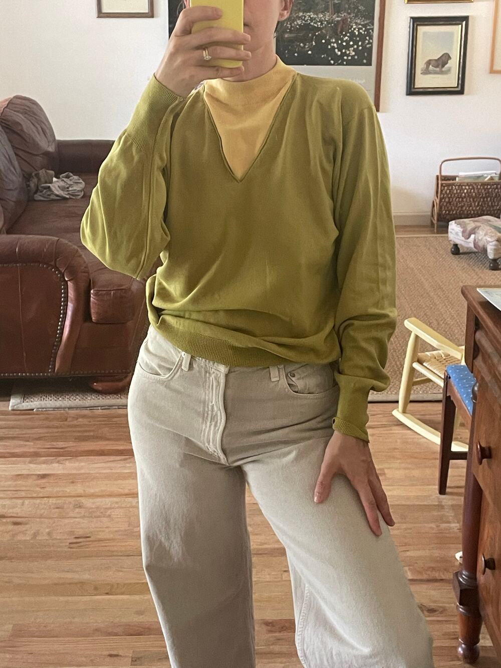 Vintage Chartreuse Mock Neck Sweater